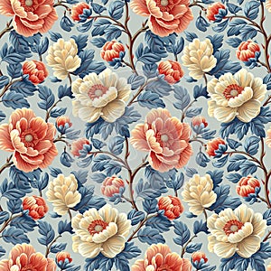 Seamless floral tapestry pattern in the style of Chinese
