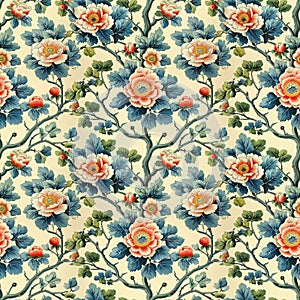 Seamless floral tapestry pattern in the style of Chinese