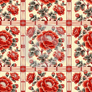 Seamless floral tapestry pattern in the style of Chinese