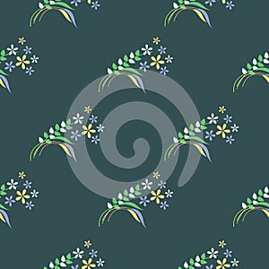 Seamless floral vector pattern. Decorative background with flowers and keaves on the blue backdrop