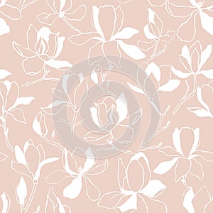 Seamless floral vector pattern with magnolia blossom. Vintage stylized. Modern trendy graphic design template for poster, card, ba