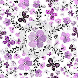 Seamless floral white-lilas pattern