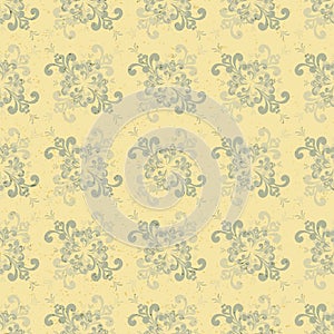 Seamless Floral Yellow-Gray Pattern in Retro Style