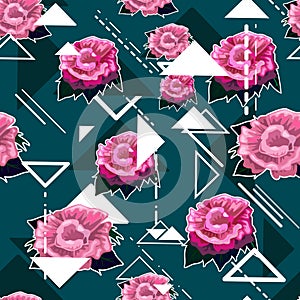 Seamless florals pattern background with pink roses