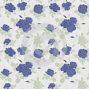Seamless flower blue roses pattern on white