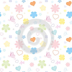 Seamless flower and heart pattern.butterfly and heart texture background.Decorative seamless flower wallpaper,repeating pattern