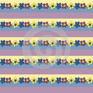 Seamless Flower Patterm. Vector Background with Yellow, Blue and