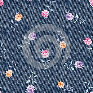 seamless flower pattern on denim textures background