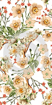 Seamless flower pattern floral allover design with background