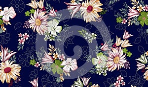 Seamless flower pattern floral allover design with background