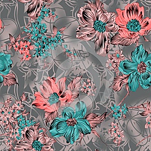 Seamless flower pattern floral allover design with background