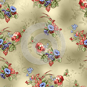 Seamless flower pattern floral design with digital background