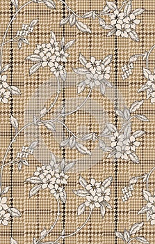 Seamless flower pattern on Hounds Tooth Checkered