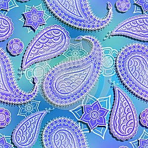 Seamless flower pattern paisley turquoise blue