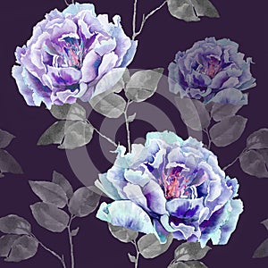 Seamless flower pattern for textil or wallpaper on dark background photo