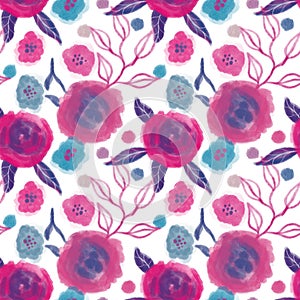 Seamless flower pink rose pattern.Hand drawn paint.Nature texture