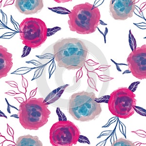 Seamless flower pink rose pattern.Hand drawn paint.Nature texture