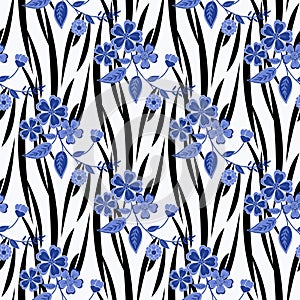 Seamless flowers pattern striped background