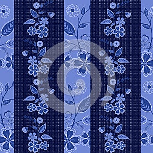 Seamless flowers pattern striped background