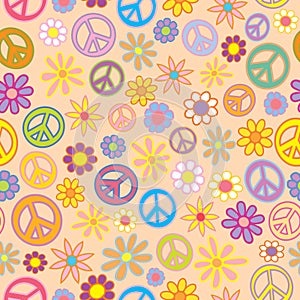 Seamless Flowers and Peace Signs