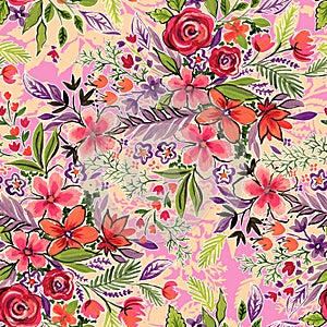 Seamless flowers on pink. ditsy fashion pattern.