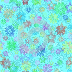 Seamless flowers and stars abstract pattern in vector
