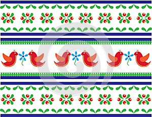 Seamless folk art pattern with birds and flowers