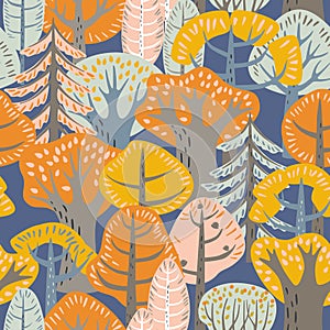 Seamless forest pattern. Cartoon trees. Blank for fabric