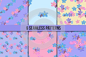 Seamless forget-me-not pattern set