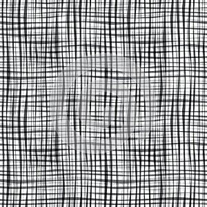 Seamless Freehand Line Overlapping Checks Pattern In Monochrome Color