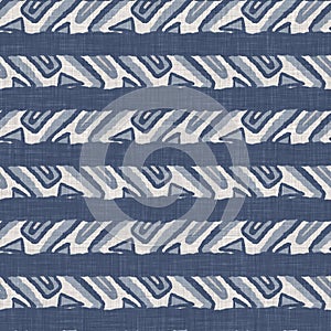 Seamless French country kitchen stripe fabric pattern print. Blue white horizontal striped background. Batik dye