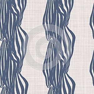 Seamless French country kitchen stripe fabric pattern print. Blue yellow white vertical striped background. Batik dye