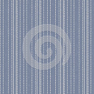 Seamless French country kitchen stripe fabric pattern print. Blue yellow white vertical striped background. Batik dye