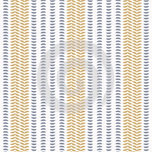 Seamless French country kitchen stripe fabric pattern print. Blue yellow white vertical striped background. Batik dye