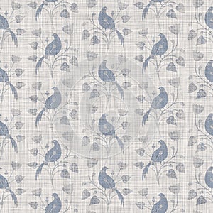 Bezšvový francúzština statok vták listy bielizeň tlačený tkanina. šedá vzor textúra. ošumělý šik štýl tkaný 