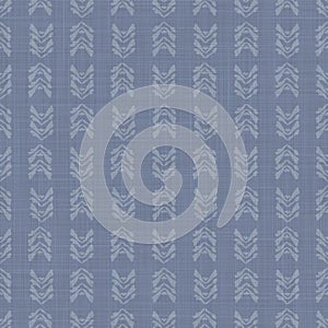 Seamless french farmhouse damask linen pattern. Provence blue white woven texture. Shabby chic style decorative fabric