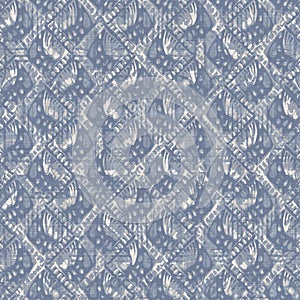 Seamless french farmhouse damask linen pattern. Provence blue white woven texture. Shabby chic style decorative fabric