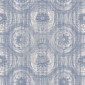 Seamless french farmhouse damask linen pattern. Provence blue white woven texture. Shabby chic style decorative fabric