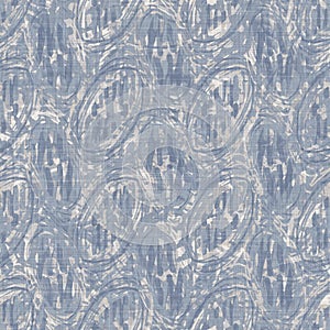 Seamless french farmhouse damask linen pattern. Provence blue white woven texture. Shabby chic style decorative fabric