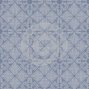 Seamless french farmhouse damask linen pattern. Provence blue white woven texture. Shabby chic style decorative fabric