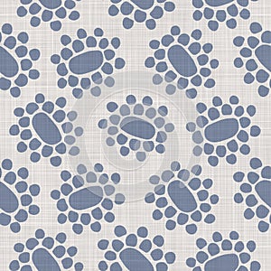 Seamless french farmhouse dotty linen pattern. Provence blue white woven texture. Shabby chic style decorative circle