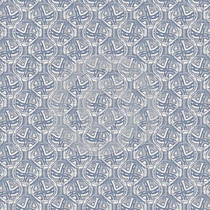 Seamless french farmhouse dotty linen pattern. Provence blue white woven texture. Shabby chic style decorative circle