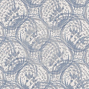 Seamless french farmhouse dotty linen pattern. Provence blue white woven texture. Shabby chic style decorative circle