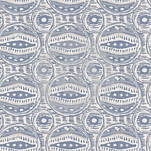 Seamless french farmhouse dotty linen pattern. Provence blue white woven texture. Shabby chic style decorative circle