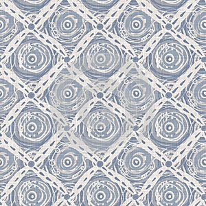 Seamless french farmhouse dotty linen pattern. Provence blue white woven texture. Shabby chic style decorative circle