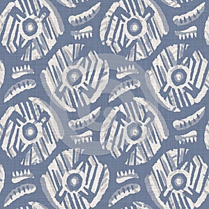 Seamless french farmhouse dotty linen pattern. Provence blue white woven texture. Shabby chic style decorative circle