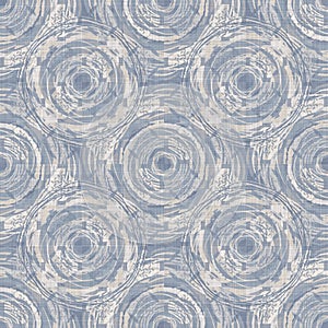 Seamless french farmhouse dotty linen pattern. Provence blue white woven texture. Shabby chic style decorative circle