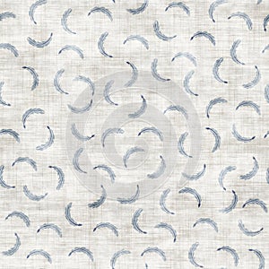 Seamless french farmhouse grunge feather damask pattern. Provence blue white linen woven texture. Shabby chic style old