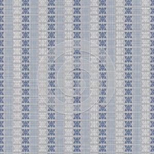 Seamless french farmhouse woven linen stripe texture. Ecru flax blue hemp fiber. Natural pattern background. Organic