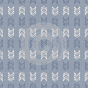 Seamless french farmhouse woven linen stripe texture. Ecru flax blue hemp fiber. Natural pattern background. Organic